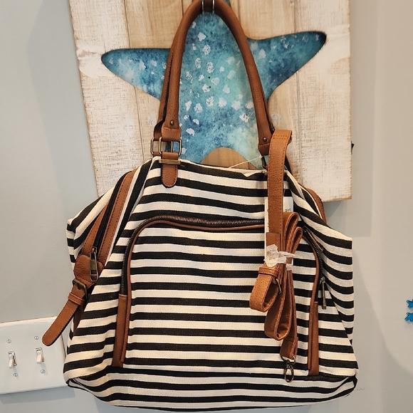 NWT Madden Girl MGGLOWC Striped Black White Weekender Tote Bag